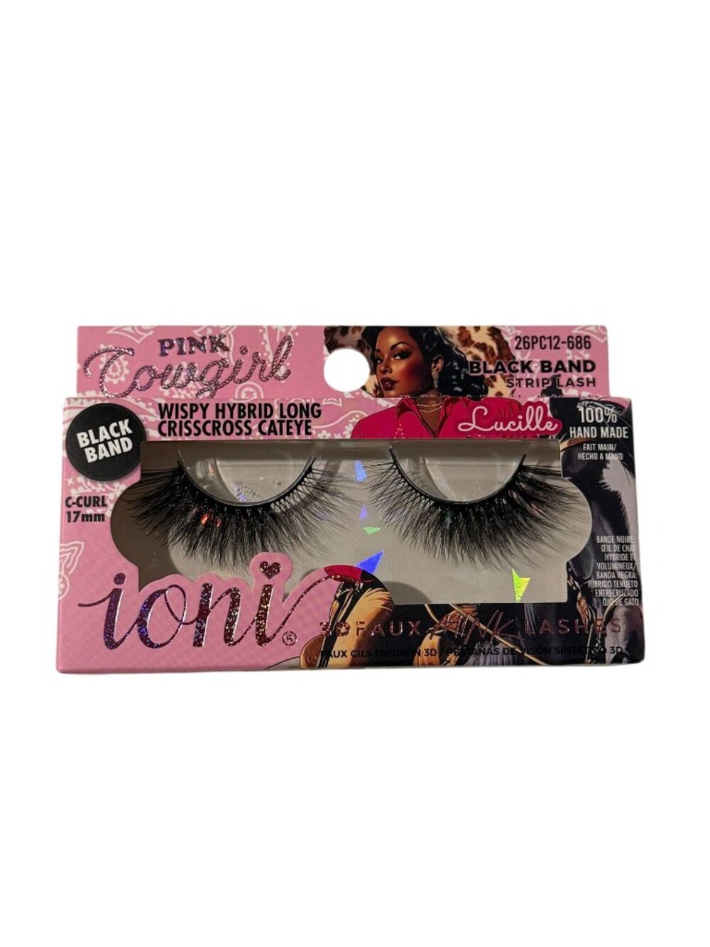Ioni Pink Cowgirl Lucille Lashes Wispy Hybrid Cat Eye Black Band 3D Glam
